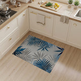 ODIKA Washable Tropical Palm Leaf Area Rug, Blue & Grey Low Pile Non-Slip Carpet