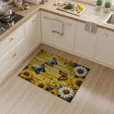 Sunflowers Colorful Butterflies on Rustic Wood Rug