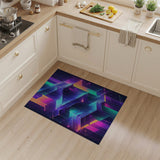 ODIKA Cyberpunk Geometric Neon Washable Rug - Low Pile, Non-Slip & Pet Friendly Area Rug