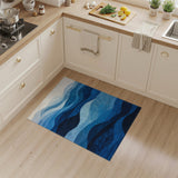Blue and Teal Blue Wave Layered Abstract Area Rug