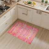 ODIKA Washable Geometric Tribal Pink & Orange Low Pile Area Rug