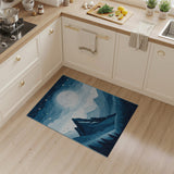 Moonlit Mountains Starry Night Blue Area Rug