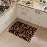 Hypnotic Orange Black Wave Geometric Rug