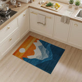 Orange Sunset Over Teal Mountains Geometric Rug