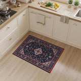 Navy Persian Area Rug with Red Floral Motifs