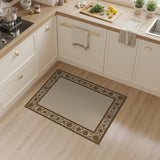 Beige Area Rug with Ornate Brown Floral Border