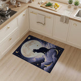 Mystical Black Cat on Moonlit Clouds Area Rug