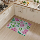 Pink Hibiscus Blooms Green Leaves Area Rug