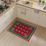 Festive Red Snowflake Area Rug with Green Border
