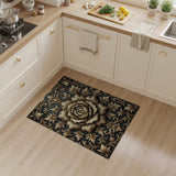 Ornate Gold Peony Damask Area Rug