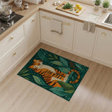 Playful Cartoon Tiger Amidst Lush Leaves Area Rug