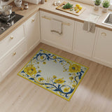ODIKA Yellow and Blue Floral Washable Rug - Vintage Low Pile Non-Slip Area Rug