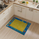 Yellow Shag Rug with Playful Cartoon Fish Border