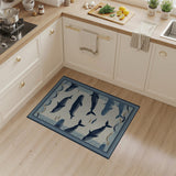 Navy Blue Whale Ocean Waves Area Rug