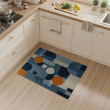 Abstract Blue Geometric Area Rug with Orange Circles