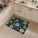 Navy Peony Floral Area Rug with Yellow Blooms