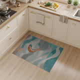 Teal Ocean Waves with Playful Fish Area Rug