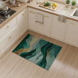 Emerald Green Gold Wave Abstract Area Rug