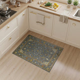 Grey Grey Persian Floral Area Rug with Gold Accents
