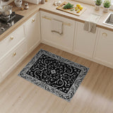 Ornate Black White Floral Scroll Area Rug