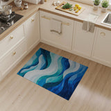 ODIKA Washable Abstract Blue Ocean Wave Rug, Low Pile Non-Slip Modern Area Rug