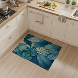 ODIKA Washable Teal Tropical Monstera Leaf Area Rug - Low Pile Non-Slip Carpet