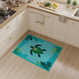 Teal Sea Turtle with Palm Fronds Area Rug
