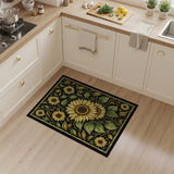 Golden Sunflower Medallion Black Area Rug