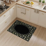 Black Daisy Floral Oval Frame Area Rug