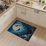 ODIKA Moonlit Whale & Jellyfish Washable Area Rug - Undersea Dream Low Pile Non-Slip Carpet