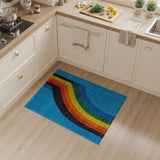 Curved Multi-Color Stripe Blue Area Rug