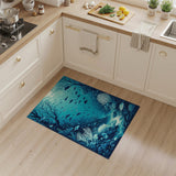 Blue Teal Underwater Coral Fish Area Rug