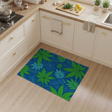 Stylized Green Leaves on Deep Blue Area Rug