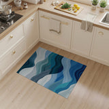 ODIKA Modern Abstract Blue Wave Washable Area Rug - Low Pile Non-Slip Kid & Pet Friendly