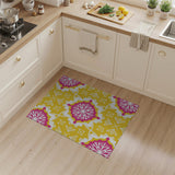 Vibrant Yellow Pink Floral Persian Area Rug