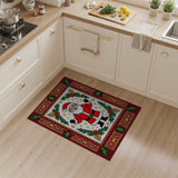 Festive Santa Claus Christmas Area Rug with Holly