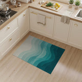 Teal Blue Ombre Wave Abstract Area Rug