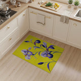 Purple Iris Blooms on Vibrant Yellow Rug