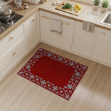 Geometric Modern Festive Red Snowflake Border Area Rug