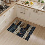 Distressed Navy Wood Plank Patchwork Rug