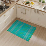 Teal Lime Striped Coastal Area Rug