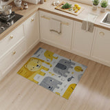 Playful Yellow Lion Elephant Cartoon Kids Rug