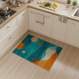 Teal Geometric Abstract Area Rug with Orange Circles