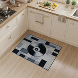 Vinyl Record Geometric Black White Area Rug