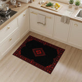 ODIKA Washable Gothic Skull Medallion Area Rug - Black & Red Vintage Floral Low Pile