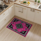 Bold Pink Black Geometric Heritage Tribal Rug
