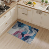 Modern Abstract Blue Pink Grey Wave Area Rug