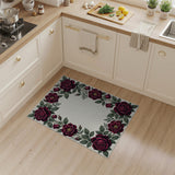 Vintage Red Rose Floral Frame Rug
