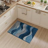 Blue and Teal Layered Blue Wave Coastal Area Rug