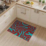 Vibrant Red Teal Swirl Abstract Area Rug